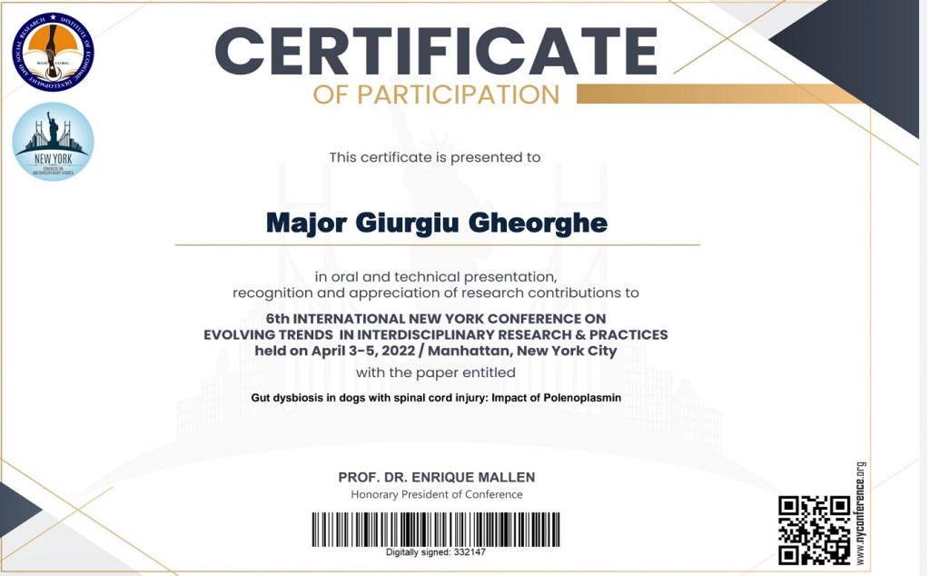 Certificate participare la conferinte = Manhattan 2022 New York