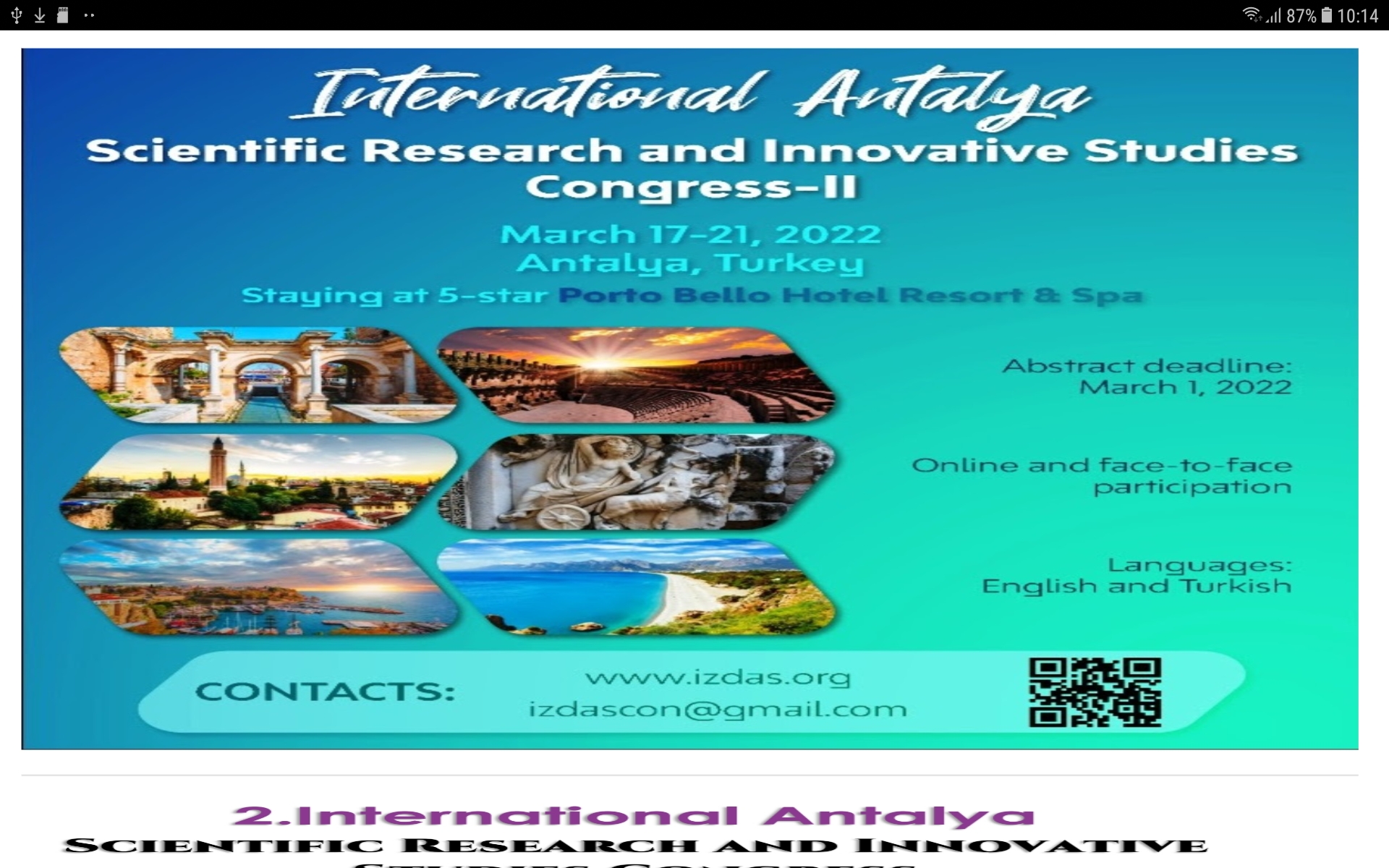 Congresul internațional de cercetare științifică și studii inovatoare Antalya-II 17-21 martie 2022 Antalya Turcia