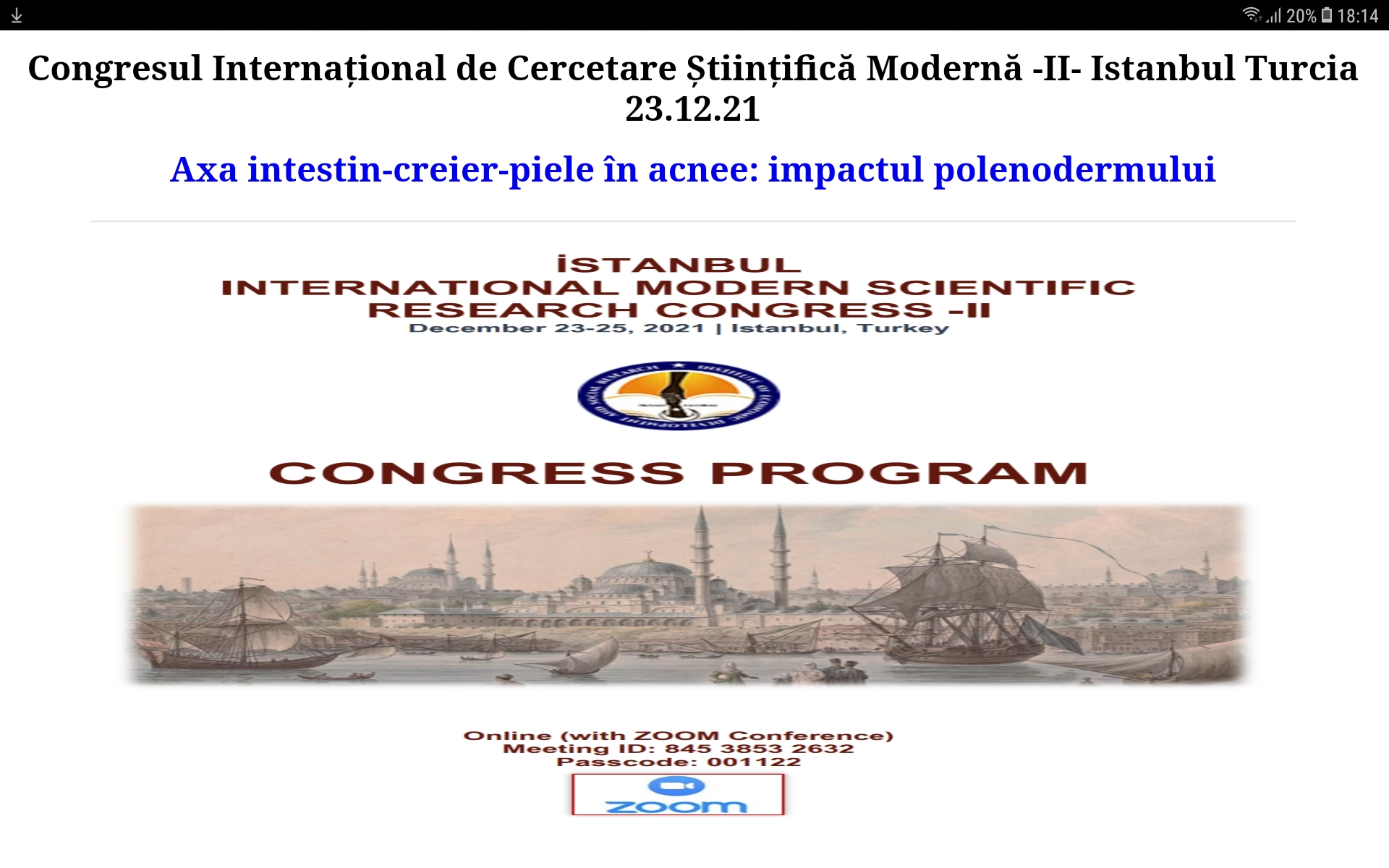 Congresul Internațional de Cercetare Științifică Modernă -II- Istanbul Turcia 23.12.21