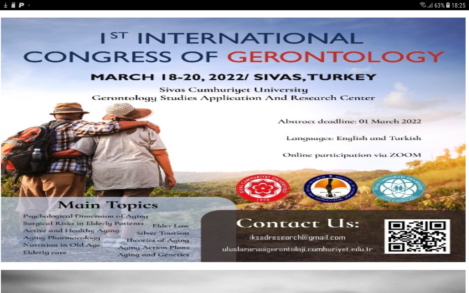 Congres Internațional de Gerontologie 18-20 martie 2022 Sivas Turcia